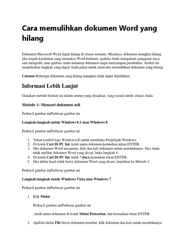 Cara Memulihkan Dokumen Word Yang Hilang | PDF