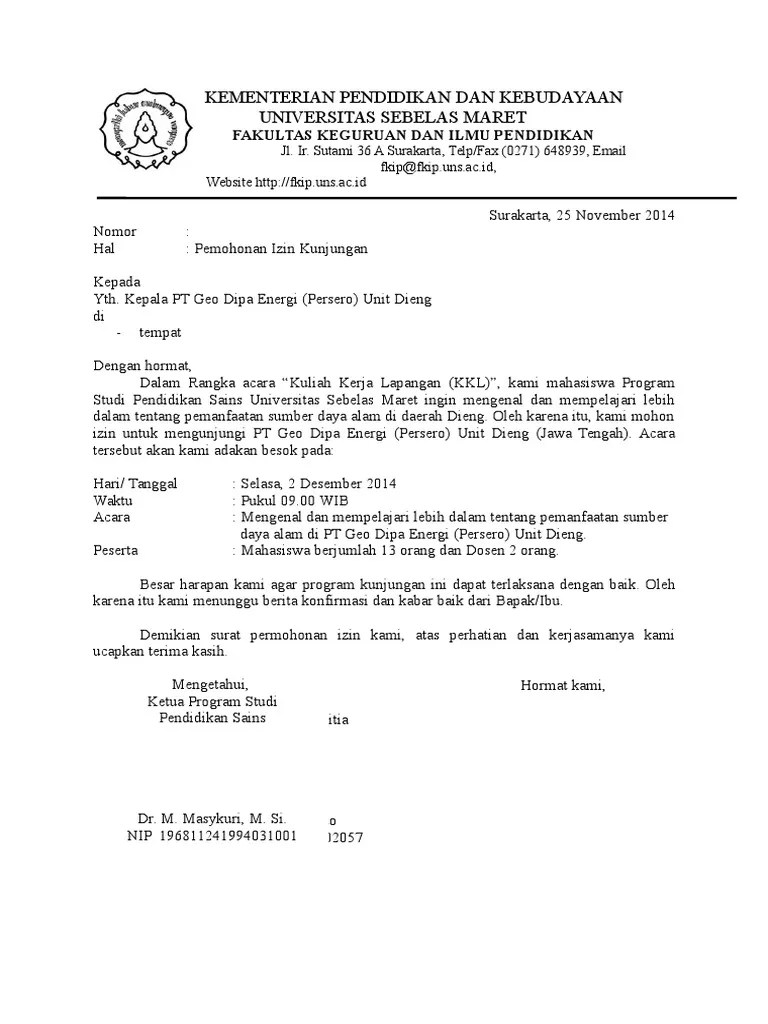 Contoh surat rasmi permohonan kunjungan hormat. Surat Izin Kunjungan Pdf