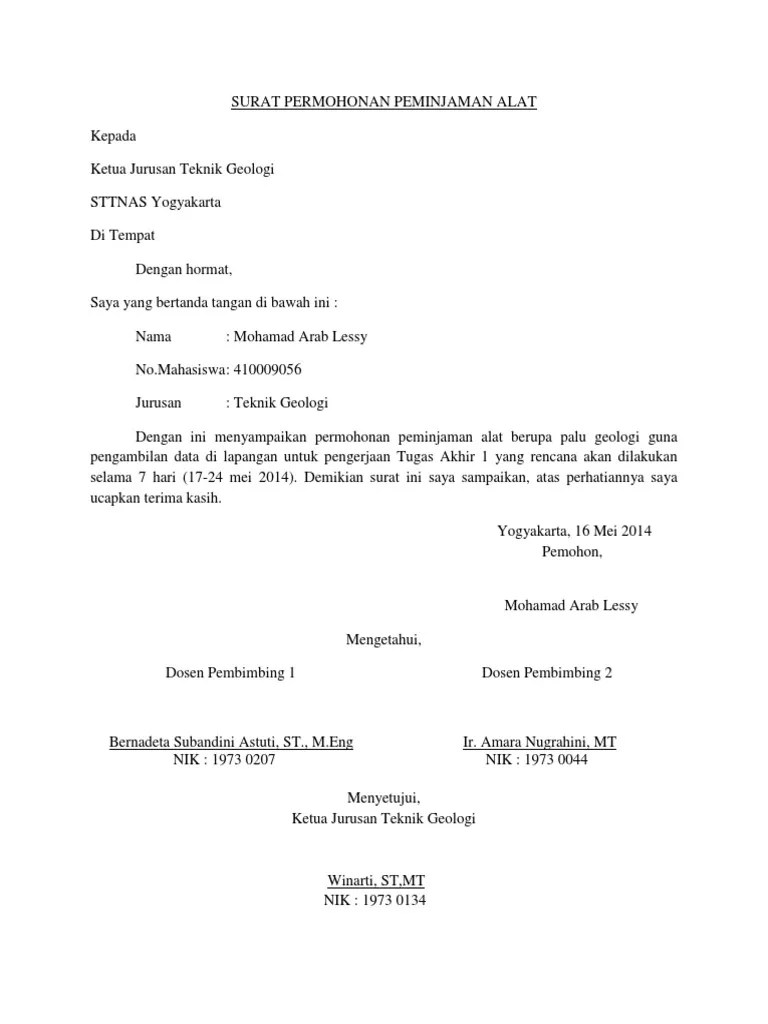 Moses william yuwono · surat izin peminjaman tenda. Surat Permohonan Peminjaman Alat Pdf