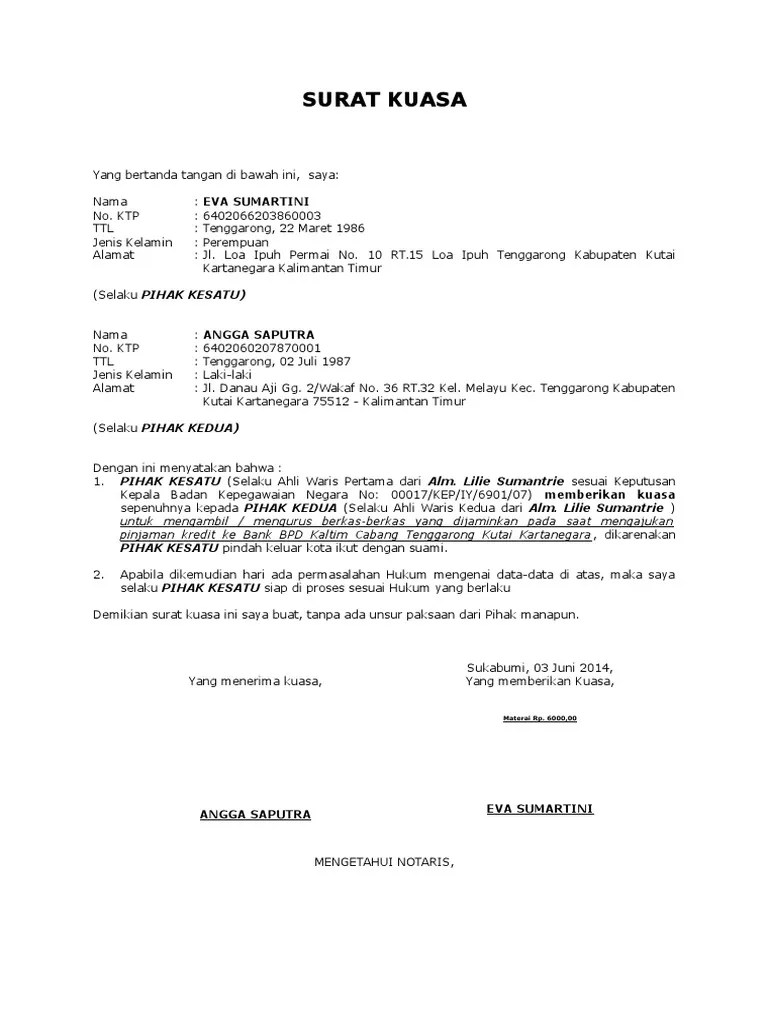 Surat kuasa ahli waris bank yaitu surat kuasa yang digunakan untuk mengambil tabungan atau simpanan di rekening tabungan bank milik almarhum/almarhumah. Contoh Surat Kuasa Ahli Waris Taspen Nusagates