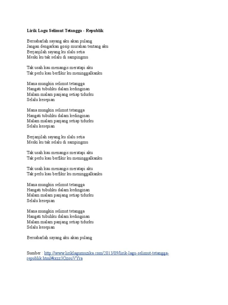 Lirik Lagu Selimut Tetangga | PDF