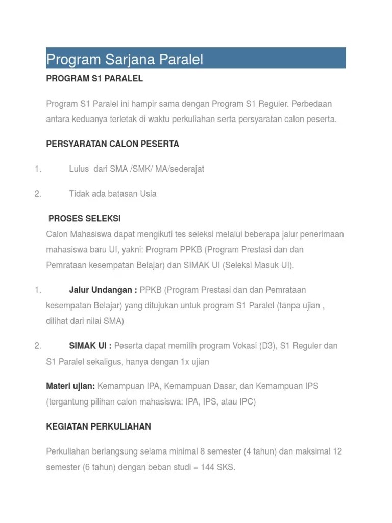Perbedaan S1 Reguler Dan Paralel Ui - Terkait Perbedaan