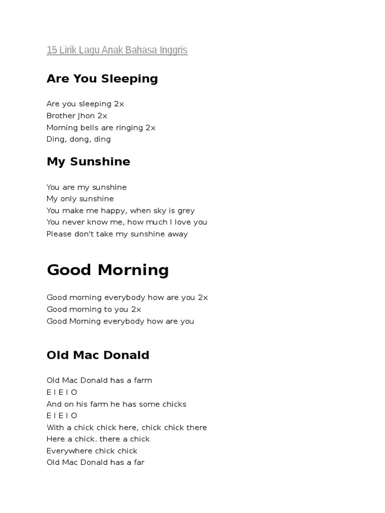 Lagu perfect bermakna sederhana tetapi sangat romantis. 15 Lirik Lagu Anak Bahasa Inggris Pdf