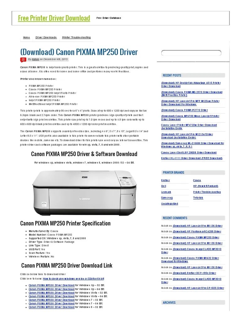 After connecting it to the canon drivers free download. Download Canon Pixma Mp250 Driver Free Printer Driver Downloadfree Printer Driver Download Installation Computer Programs Printer Computing