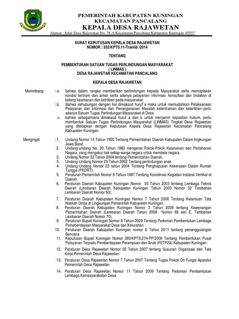 Rejo kec way khilau kab. Contoh Surat Keputusan Linmas Contoh Surat