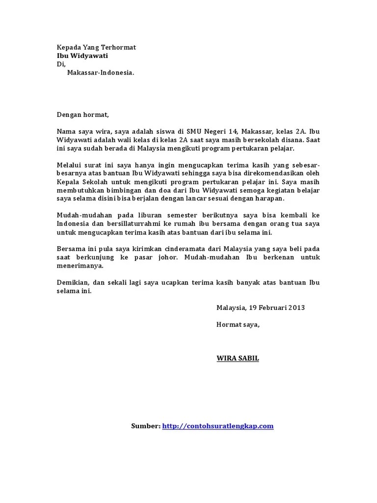 Meski contoh di atas dikirim oleh wali murid. Contoh Surat Pribadi Untuk Guru Pdf
