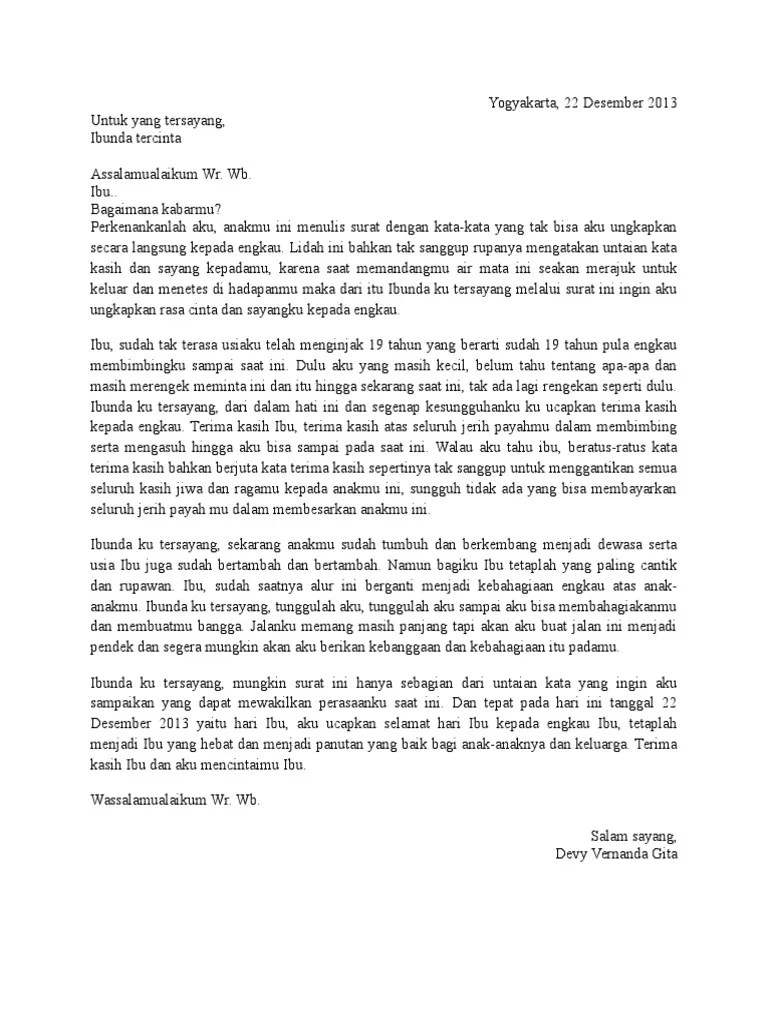 contoh surat pribadi untuk ibu dalam bahasa inggris keren 9 contoh. Surat Untuk Ibu Yang Tersayang