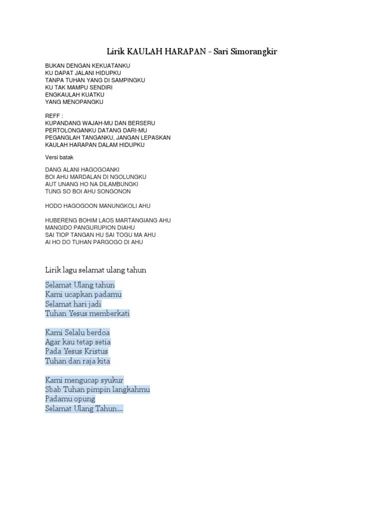 Kau tuhan kekuatan dalam hidupku Lirik Kaulah Harapan Pdf