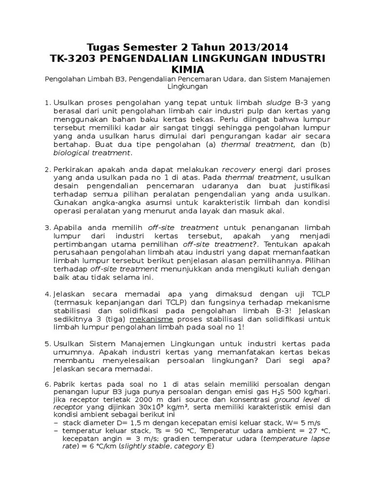 Tugas TK 3203 Pengendalian Lingkungan Industri Kimia | PDF