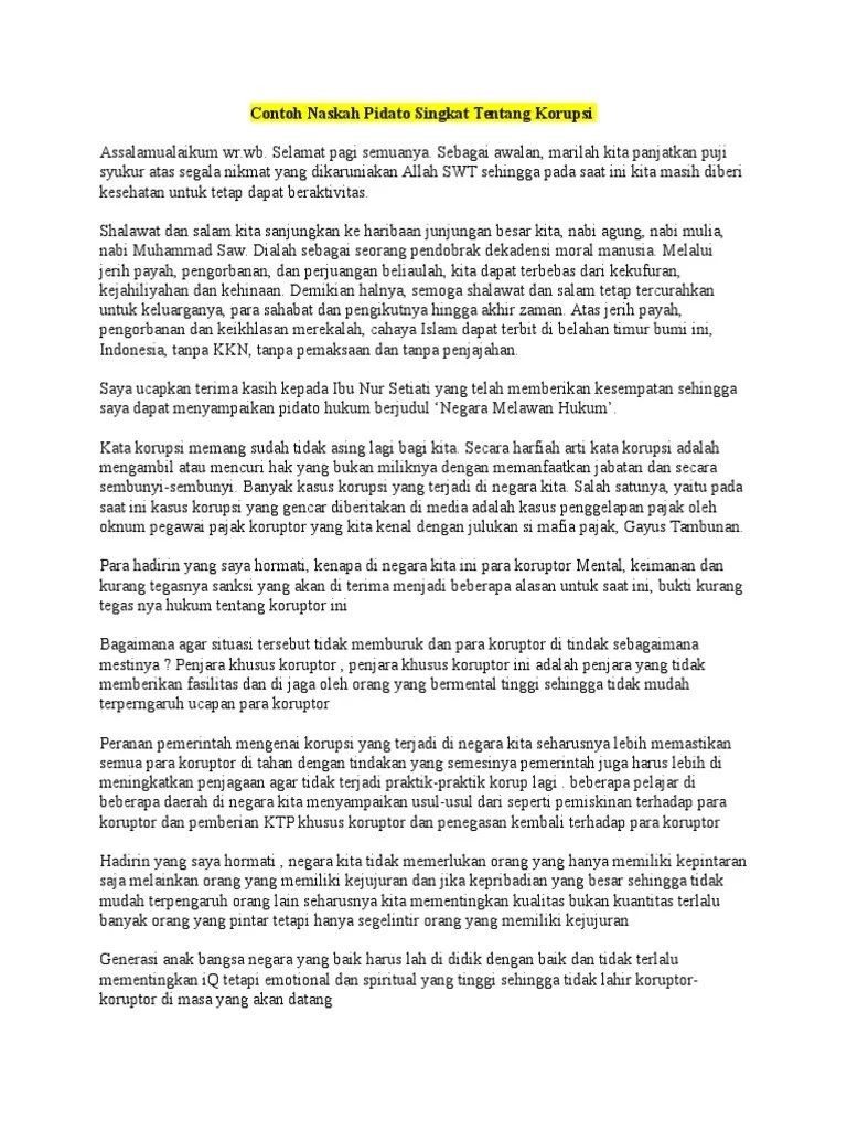 Contoh Naskah Pidato Singkat Tentang Korupsi | PDF