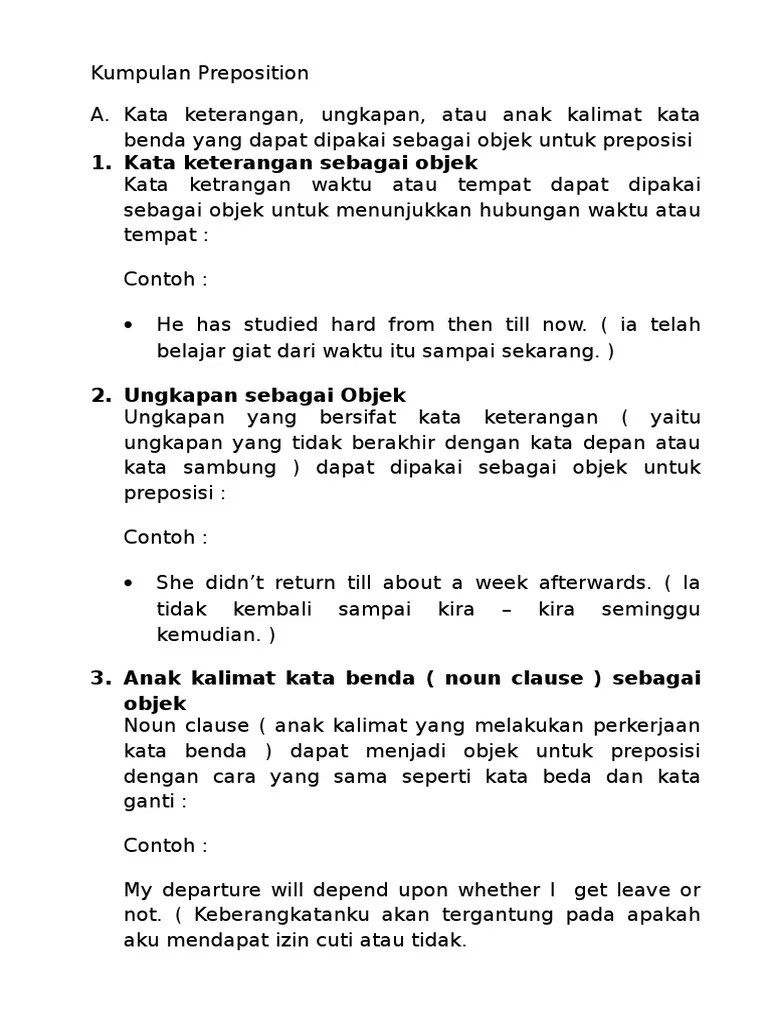 Kalimat Preposisi Dalam Bahasa Inggris | PDF