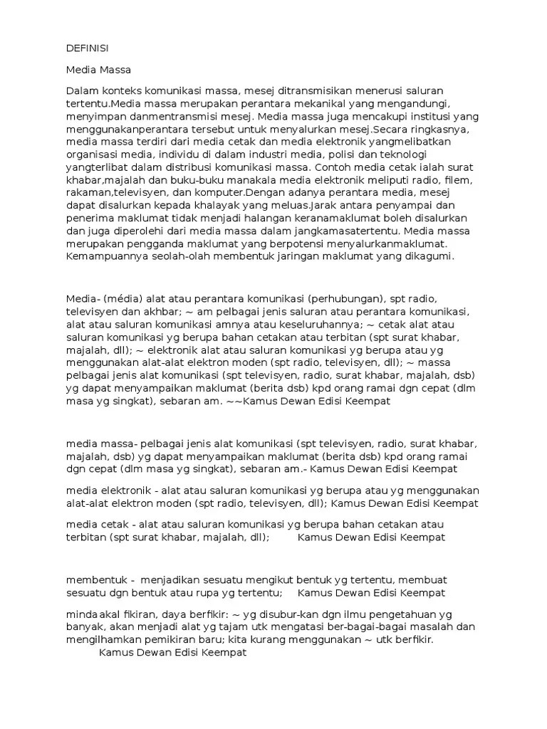 Maksud komunikasi dalam kamus dewan. Definisi Media Massa