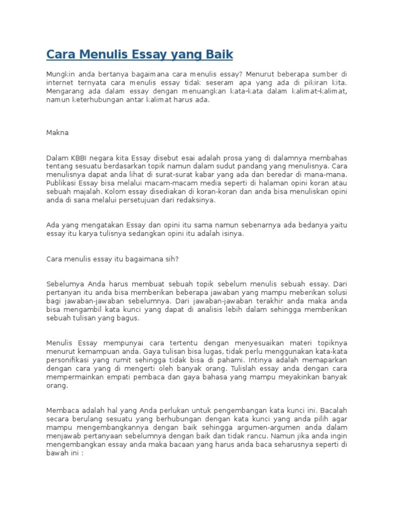 Struktur Esai Yang Baik Dan Benar