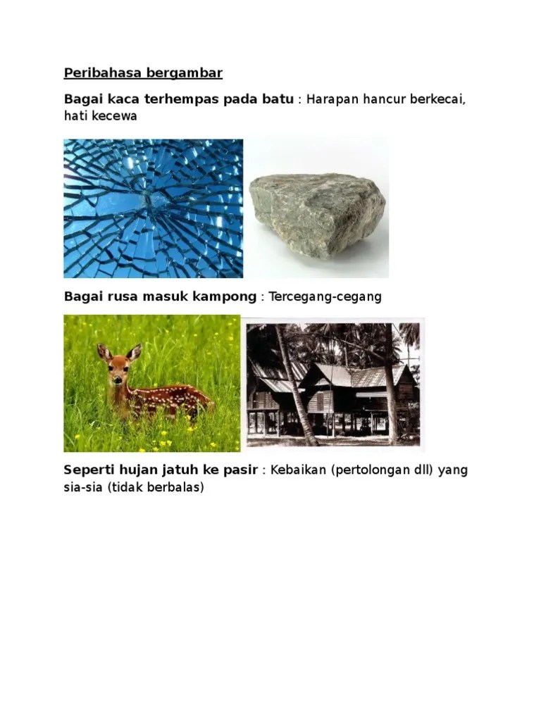 Arti dari peribahasa bagai kaca jatuh ke batu adalah suatu perasaan hati yang hancur lebur karena mendapat suatu kesulitan atau kesedihan . Peribahasa Dan Bidalan Pdf