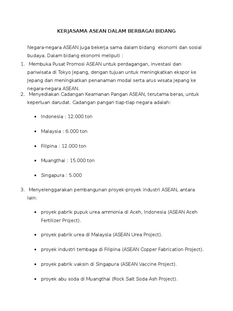 Kerjasama Asean Dalam Berbagai Bidang | PDF