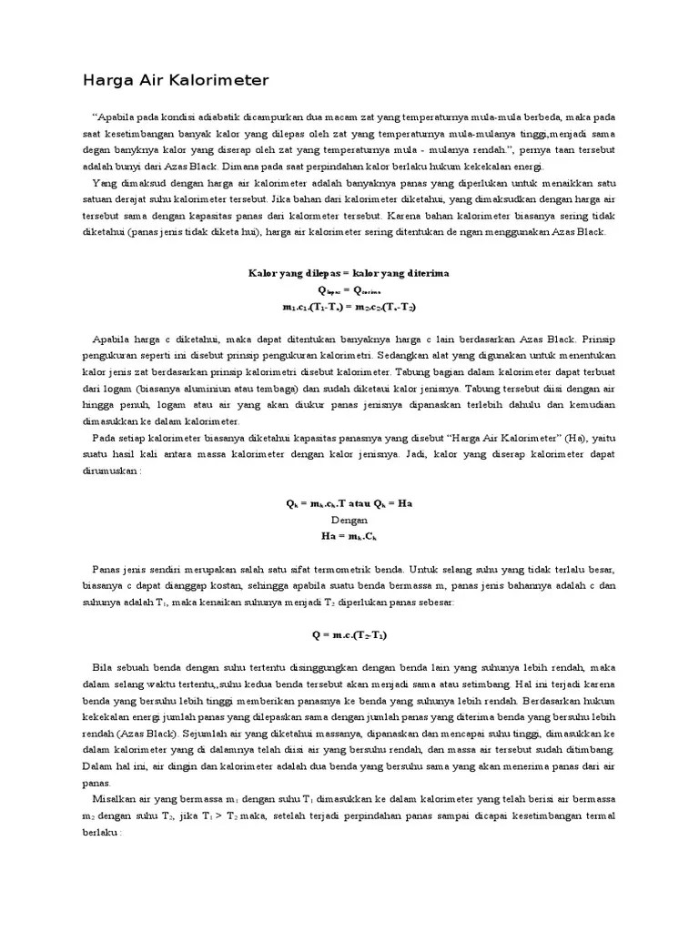 Harga Air Kalorimeter