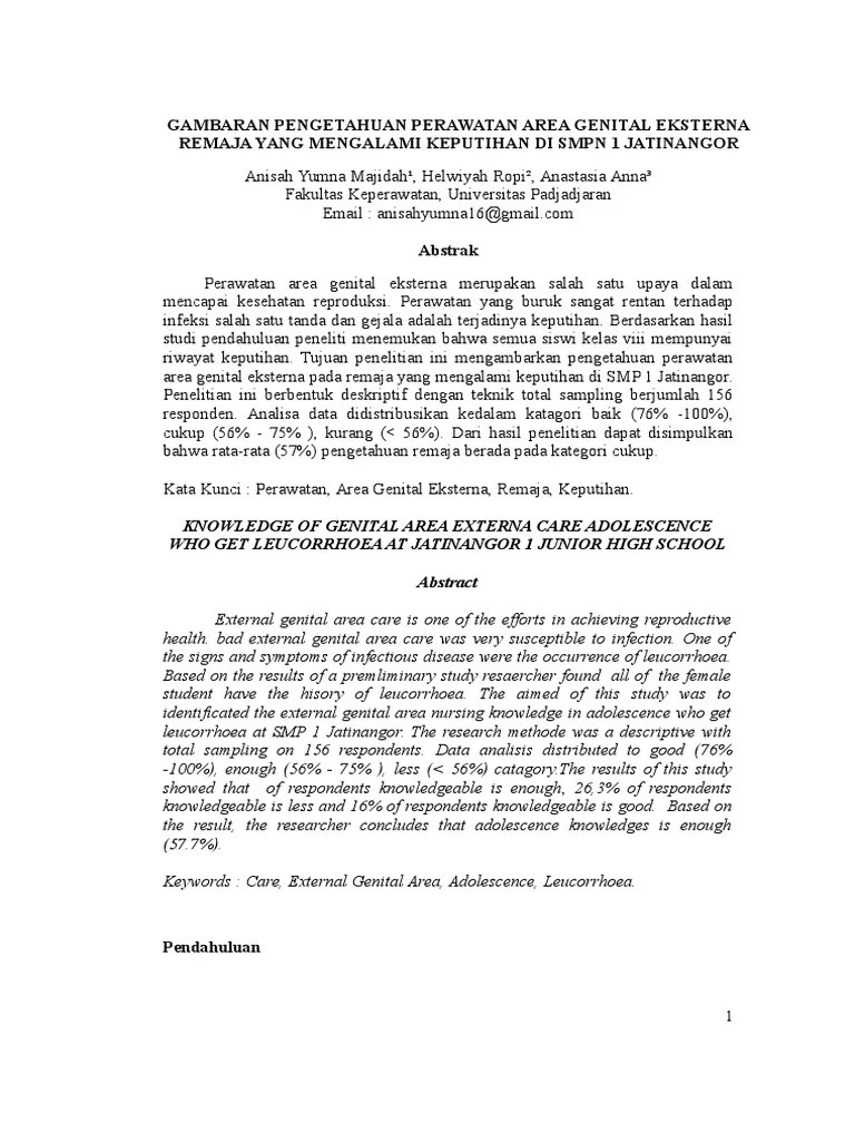 Responden mengalami keputihan, ada hubungan yang bermakna antara penggunaan iritan dengan. Jurnal Gambaran Pengetahuan Perawatan Area Genital Eksterna Pada Remaja Yang Mengalami Keputihan Di Smpn 1 Jatinangor Pdf
