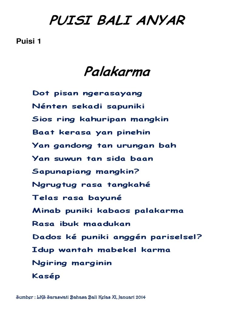 4 contoh puisi bahasa bali. Puisi Bali Anyar 1 Pdf
