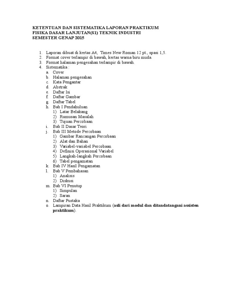 Sistematika laporan halaman judul kata pengantar daftar isi bab i . Sistematika Laporan Praktikum Fisika Pdf