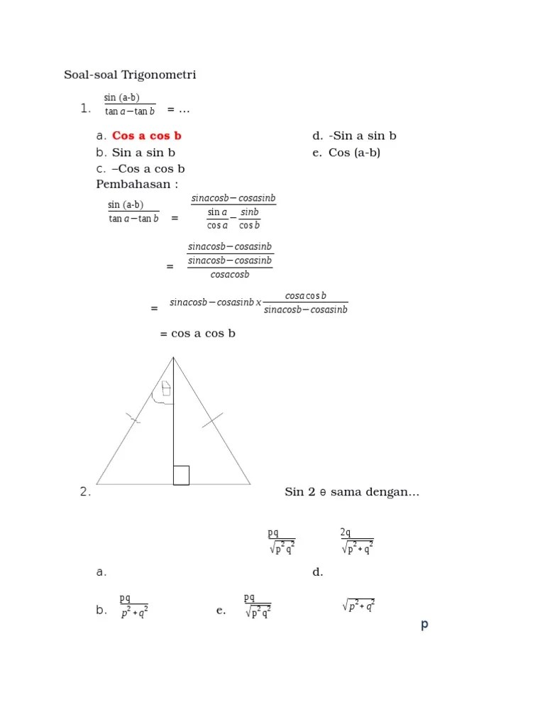 Top pdf soal latihan dan pembahasan trigonometri dikompilasi oleh. Contoh Soal Bab Trigonometri Pdf