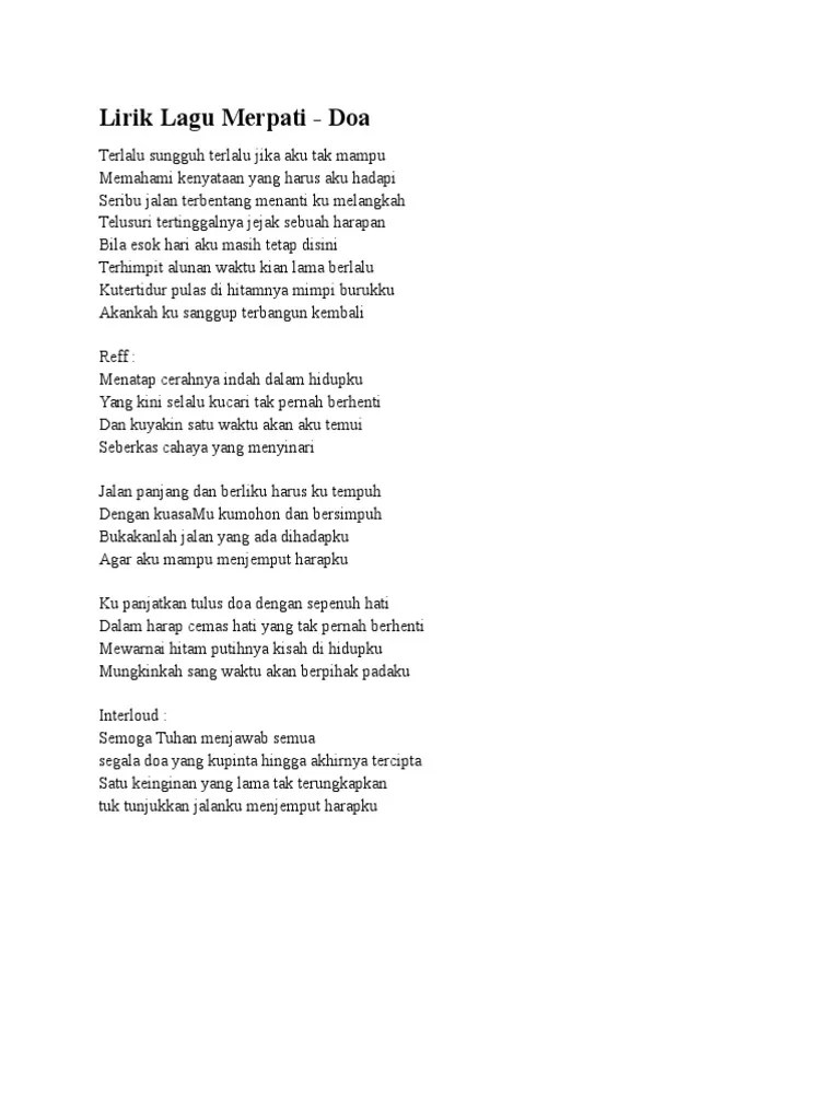 Semua tentang ku walau kini aku bertahan hidup tanpa . Lirik Lagu Merpati Pdf