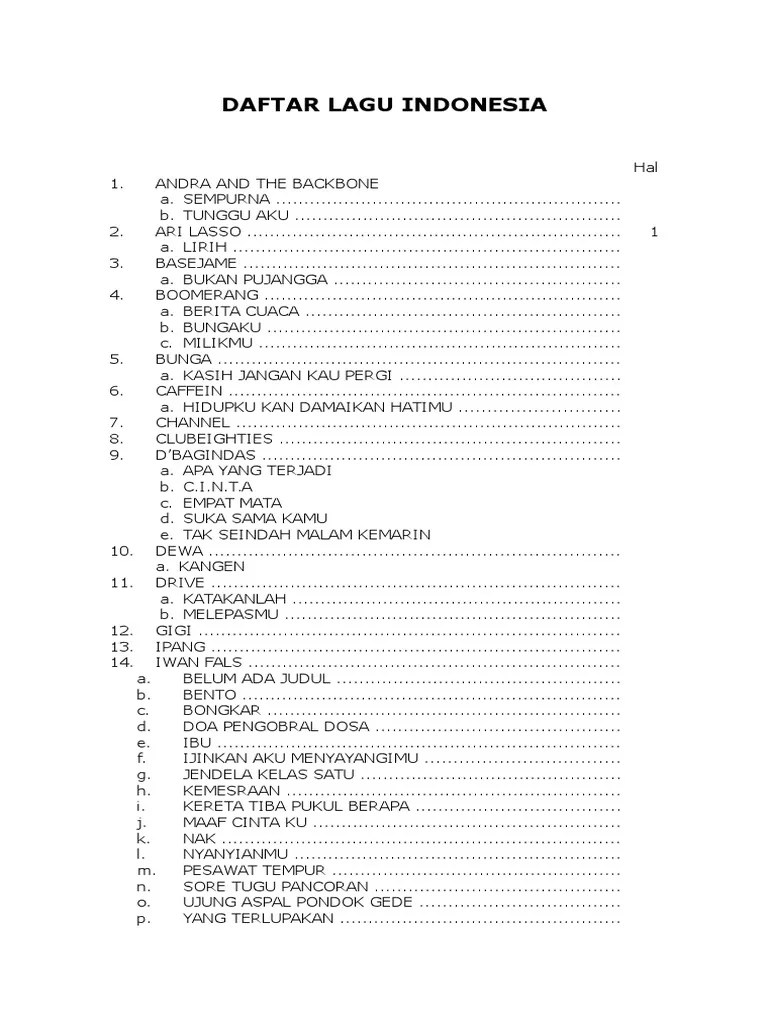 Kumpulan Lirik Lagu | PDF