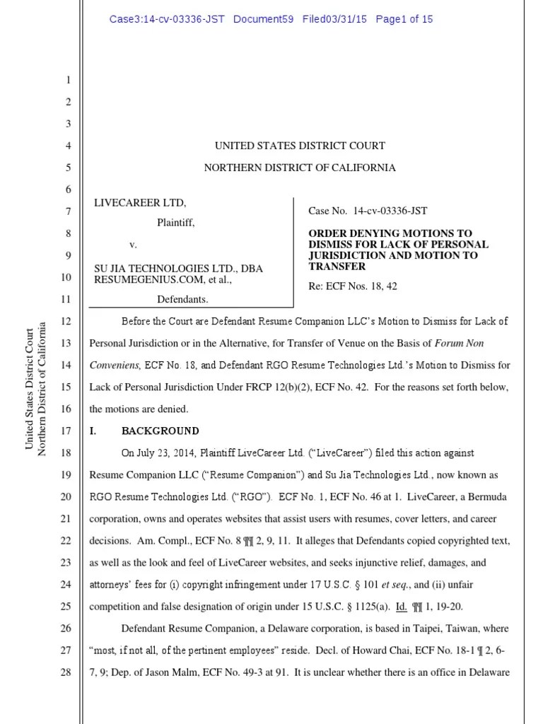 Limited liability companies, like other businesses, can file for bankruptcy if they have more debts than they can handle. Live Career V Resume Geinus Personal Jurisdiction Pdf Personal Jurisdiction Minimum Contacts