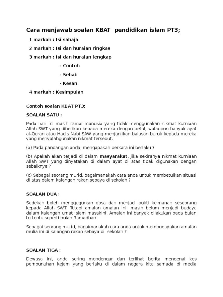 Hari ini saya kongsikan teknik menjawab soalan kbat pendidikan islam spm yang mana ramai pelajar tidak mampu menjawab dengan baik soalan ini . Cara Menjawab Soalan Kbat Pendidikan Islam Pt3 Pdf