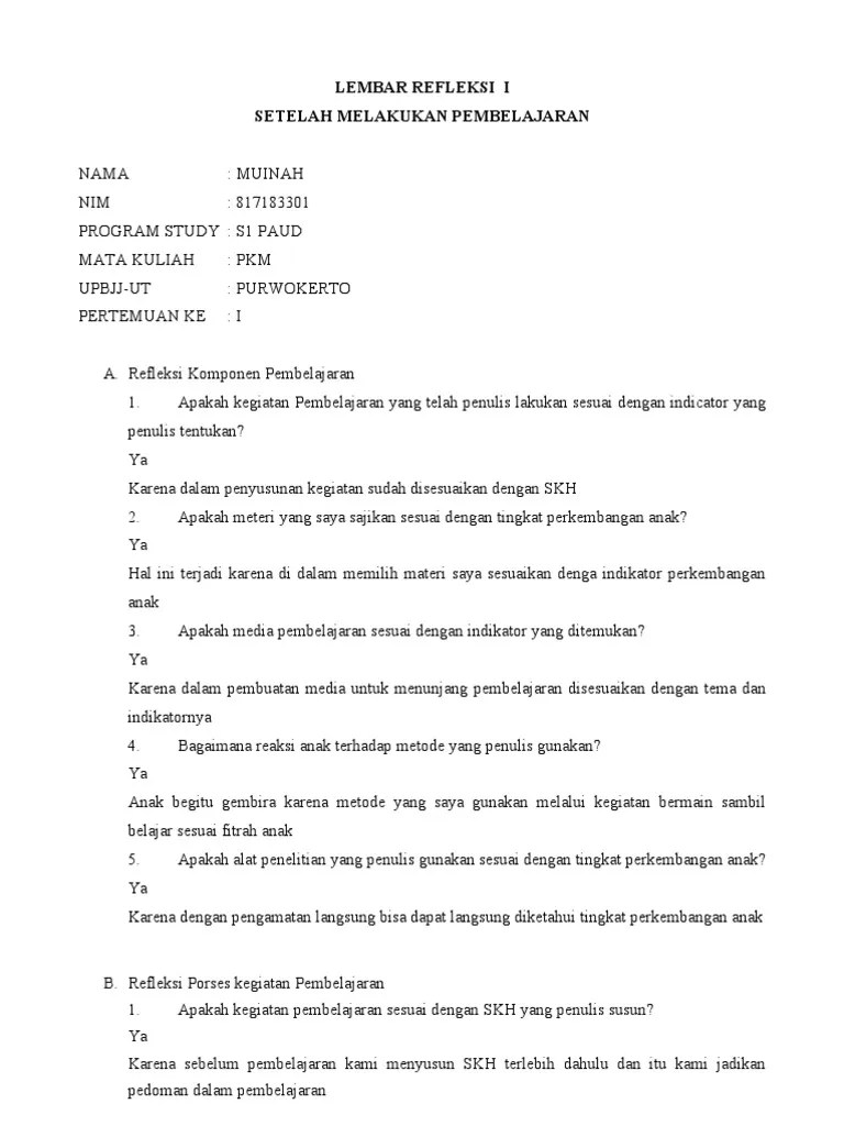 Mengajar reflektif | reflective teaching. Lembar Refleksi I Muinah Pdf