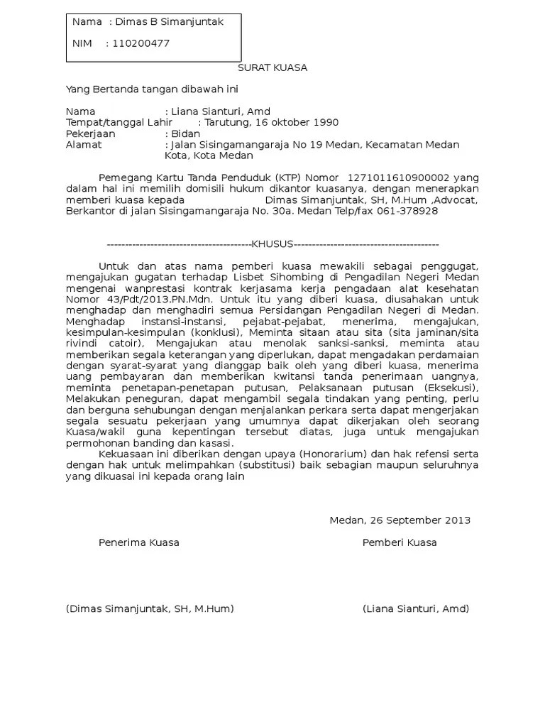 Contoh surat kuasa insidentil dan surat permohonan izin insidentil (48.0 kib). Surat Kuasa Tgas Hukum Acara Perdata Pdf