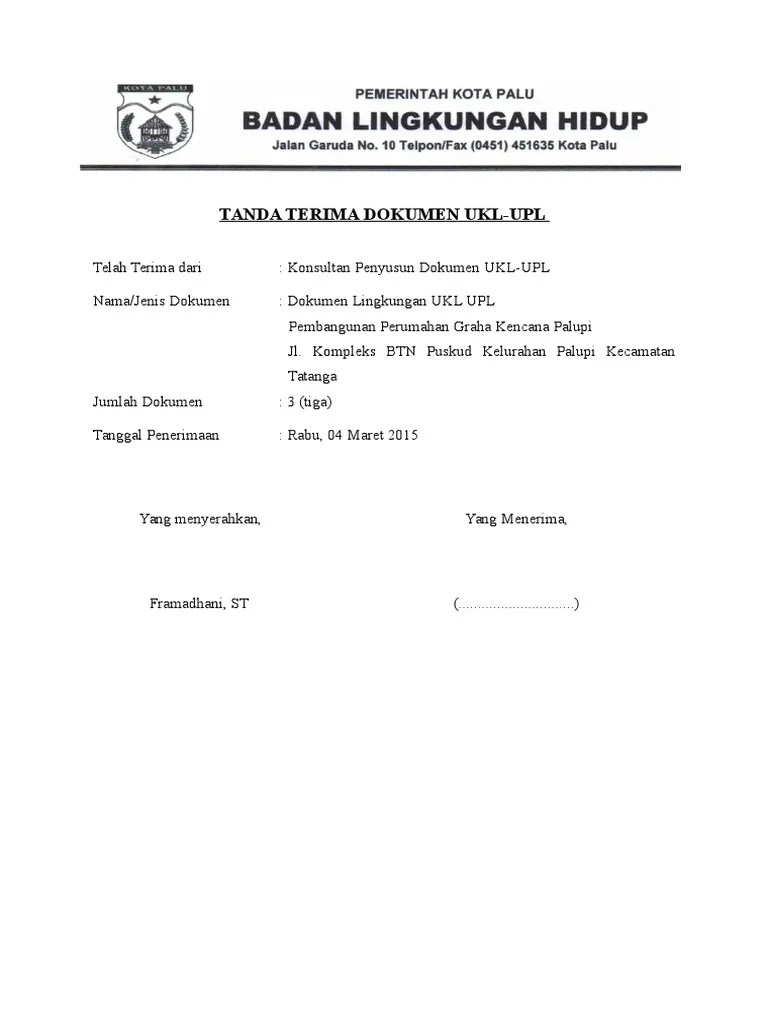Preview (pastikan seluruh data anda sudah benar) langkah 9 : Tanda Terima Dokumen Ukl