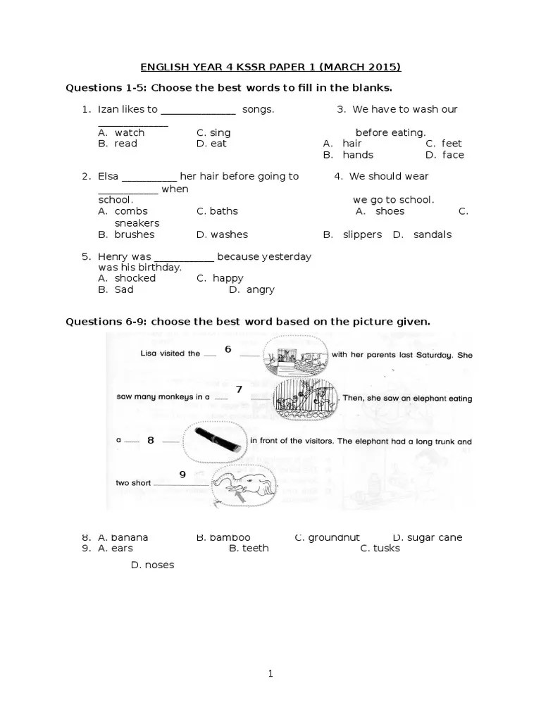 english year 4 kssr paper 1 malaysia foods