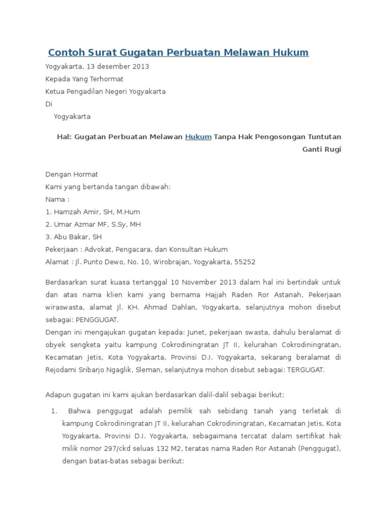 Sep 16, 2016 · contoh surat gugatan perdata yang baik. Contoh Surat Gugatan Perdata Perbuatan Melawan Hukum Berbagai Contoh