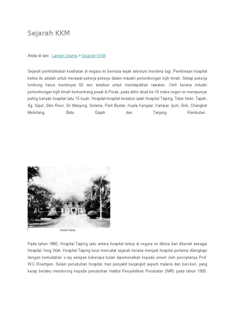 Visi negara menggembleng tenaga ke arah kesihatan yang lebih baik. Sejarah Kkm Pdf