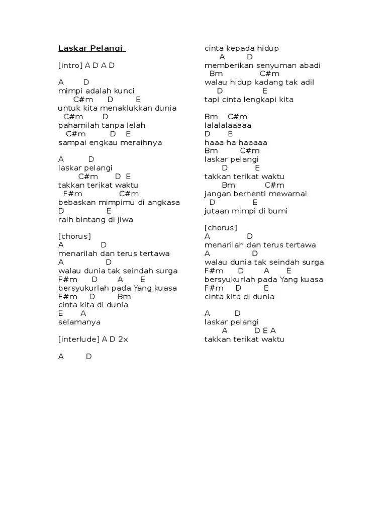 Simple and fun to sing chord. Chord Lagu Laskar Pelangi Mudah