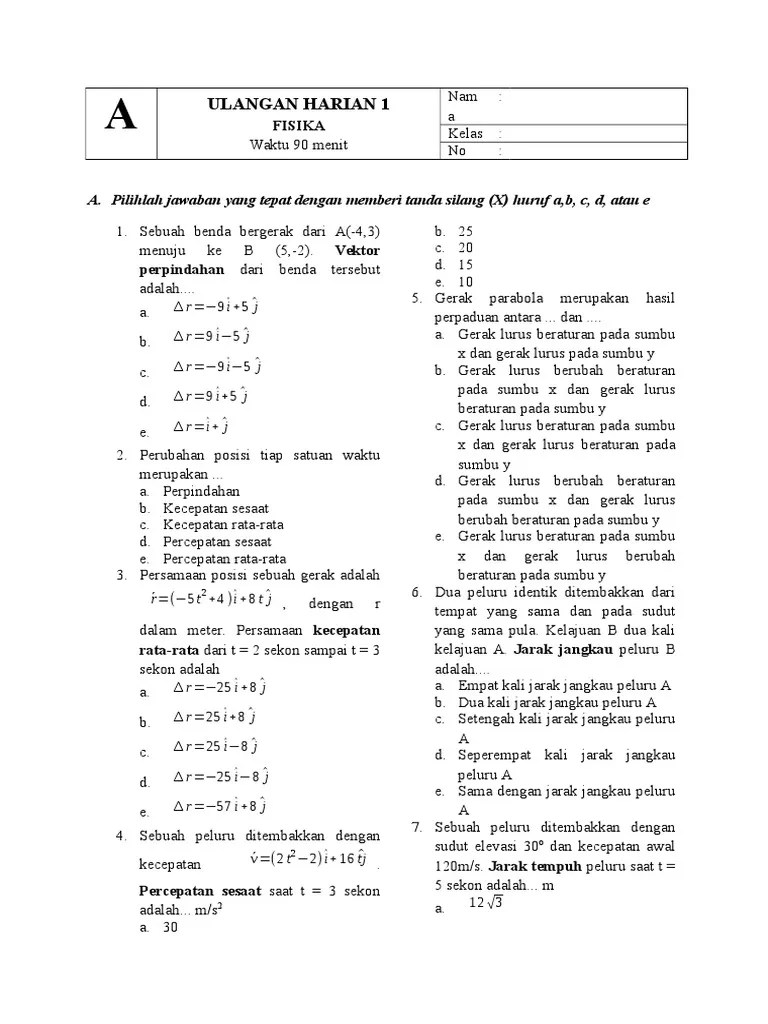Contoh Soal Uts Fisika Kelas Xi Semester 1