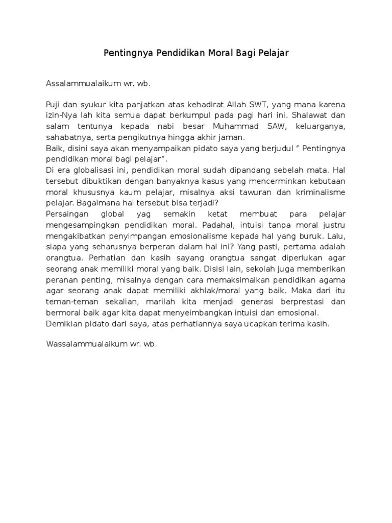 Contoh Pidato Persuasif Tentang Pendidikan Moral