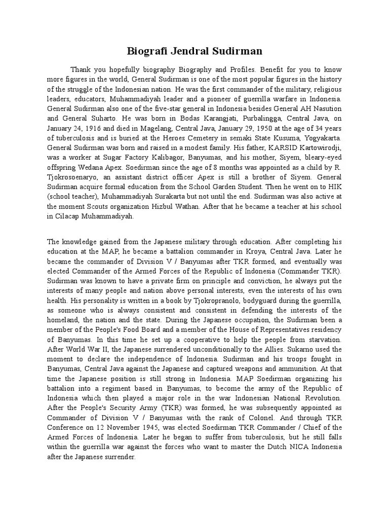 Biografi Jendral Sudirman Dalam Bahasa Inggris | PDF | Indonesia | Politics  (General)