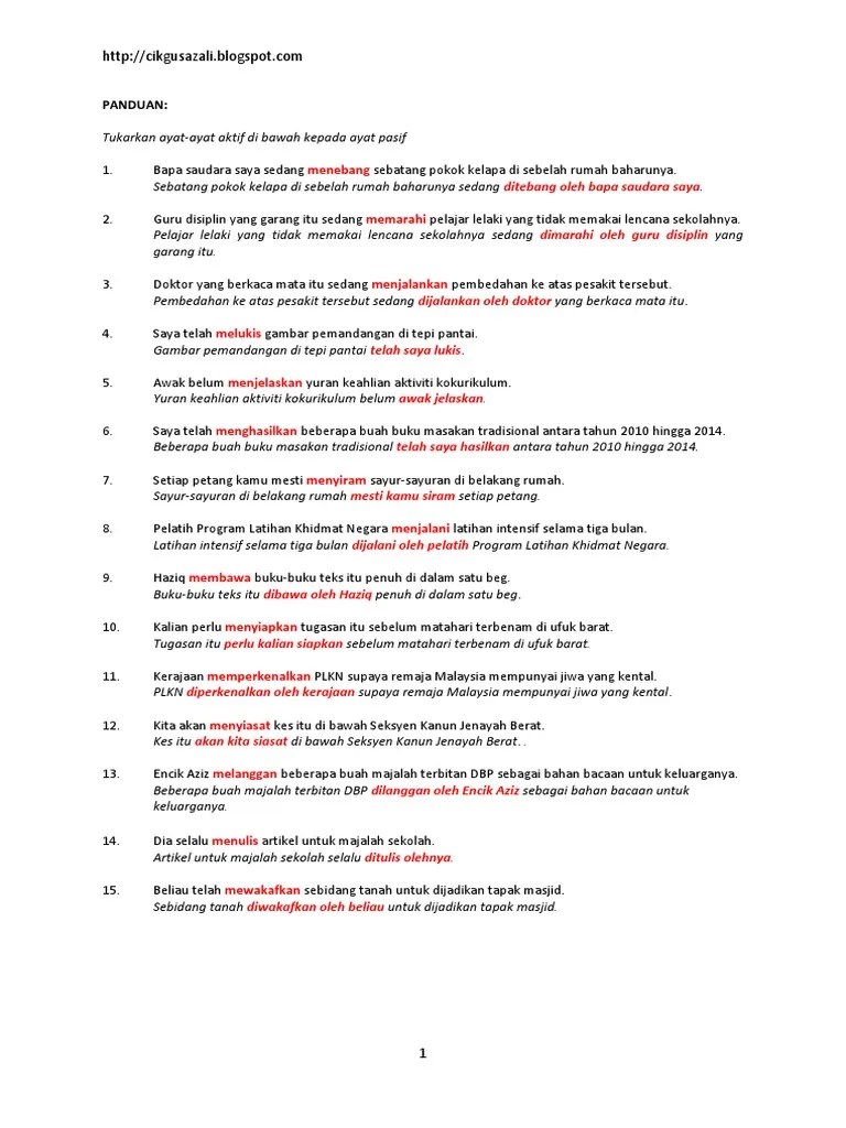 Dan ia akan paparkan ayat yang baru pada kotak text after. Cara Menukar Ayat Aktif Kepada Ayat Pasif Pdf