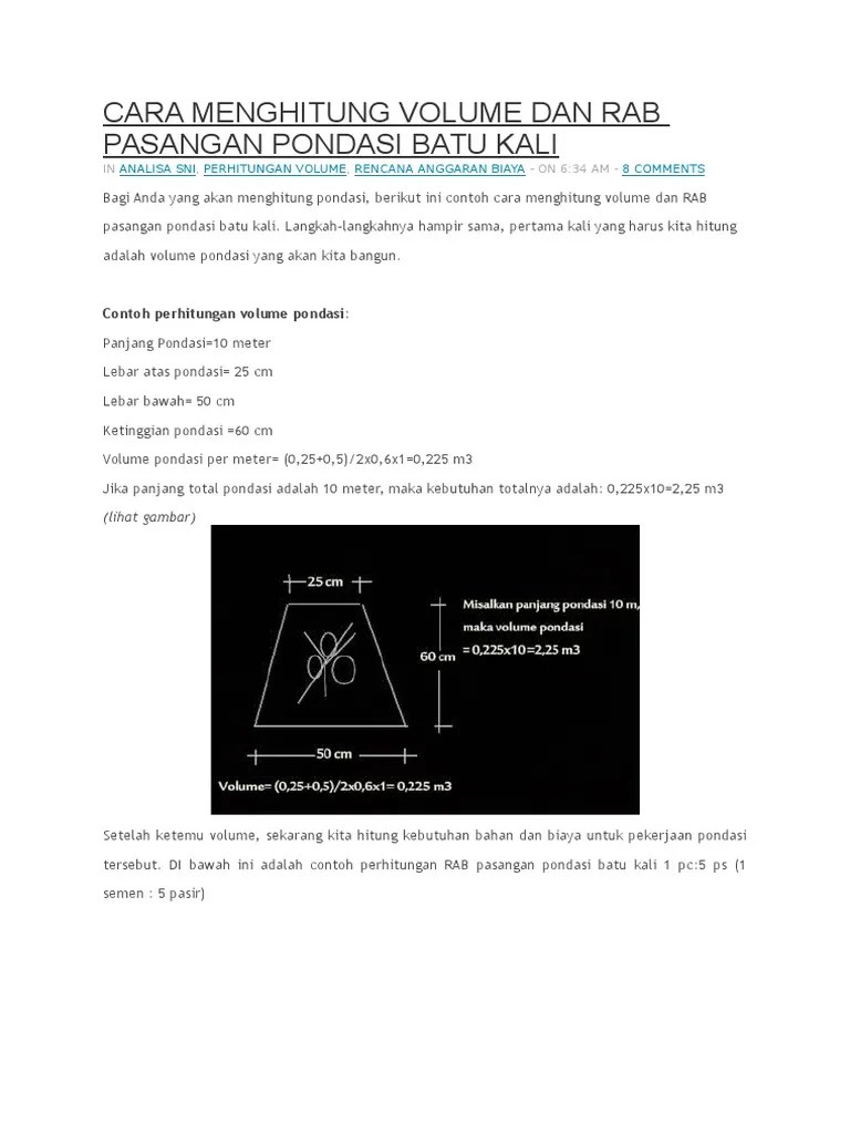 Cara Menghitung Volume Dan Rab Pasangan Pondasi Batu Kali