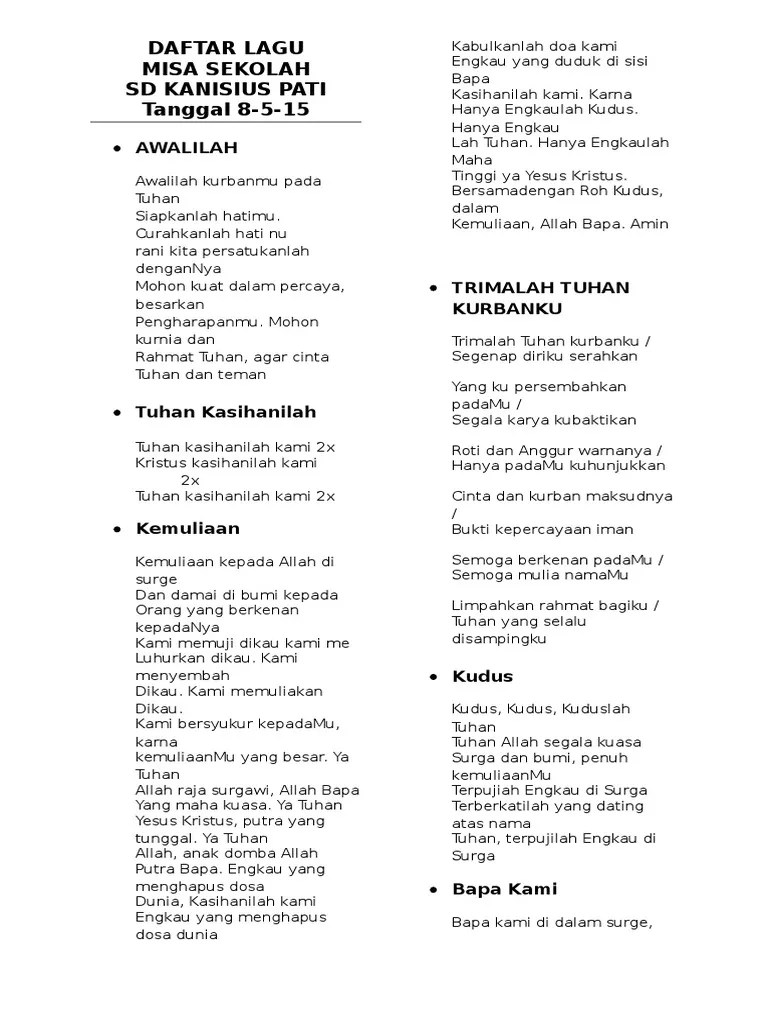 Agnus dei, agnus dei, qui tollis peccata . Lirik Lagu Anak Domba Allah Yang Menghapus Dosa Dunia