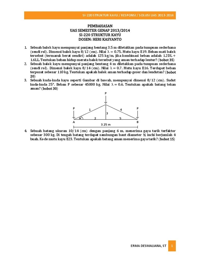 Pier tipe dinding beton bertulang dengan bentuk y. Contoh Soal Struktur Kayu
