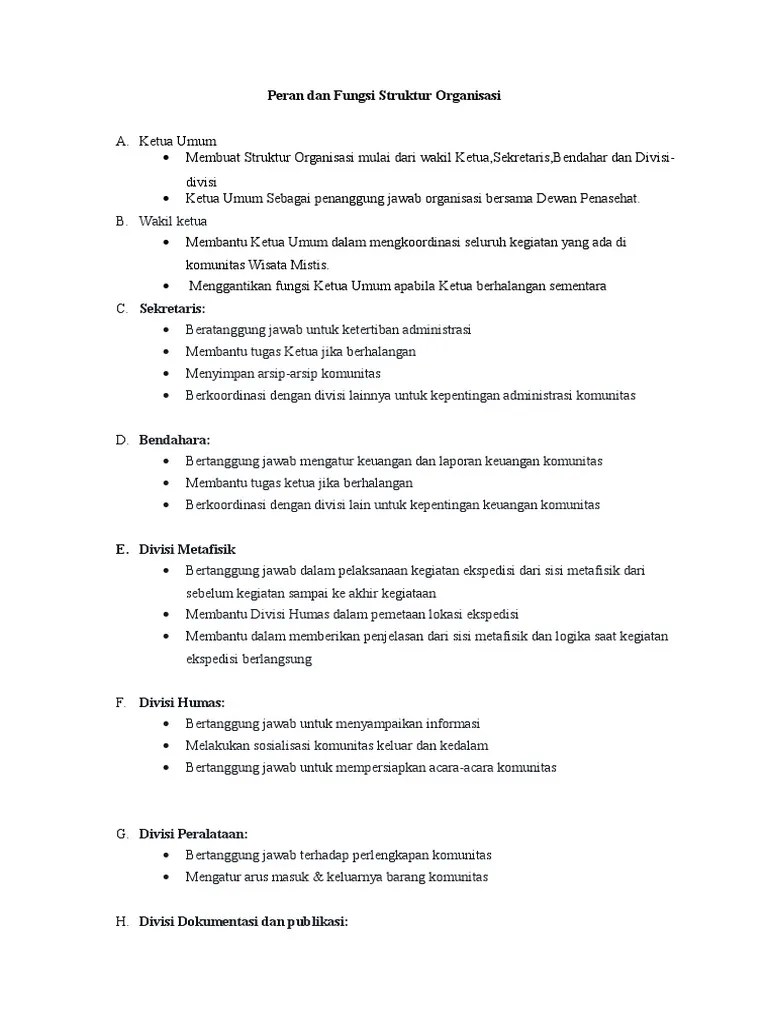 Peran Dan Fungsi Struktur Organisasi Wisata Mistis | PDF
