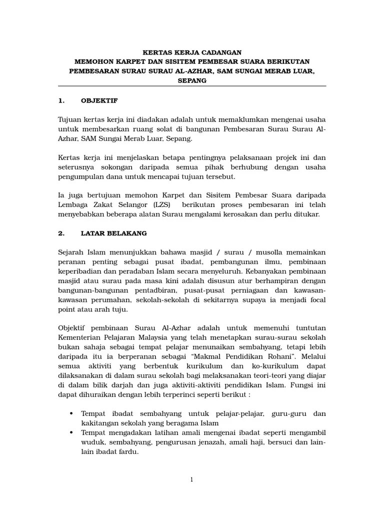 Bagi projek bangunan, kontraktor perlu mendapatkan: Kertas Kerja Surau Pdf