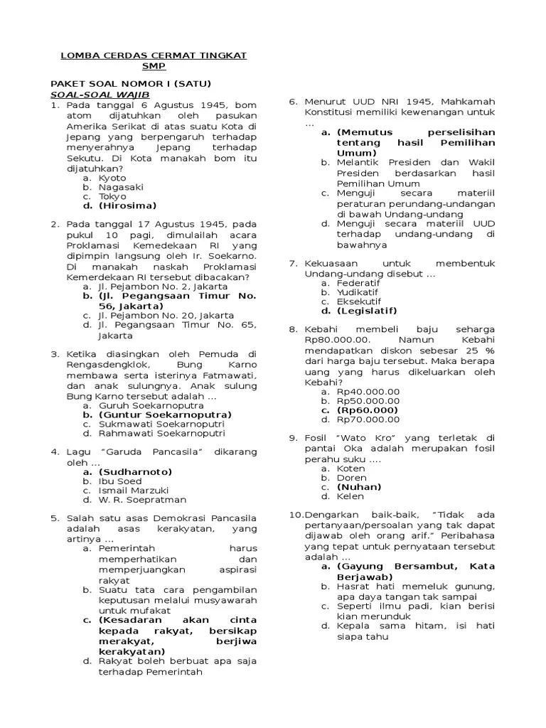 1 / 5 soal cerdas cermat agama islam tingkat smp contoh soal cerdas cermat smp. Soal Cerdas Cermat Smp Bahasa Indonesia