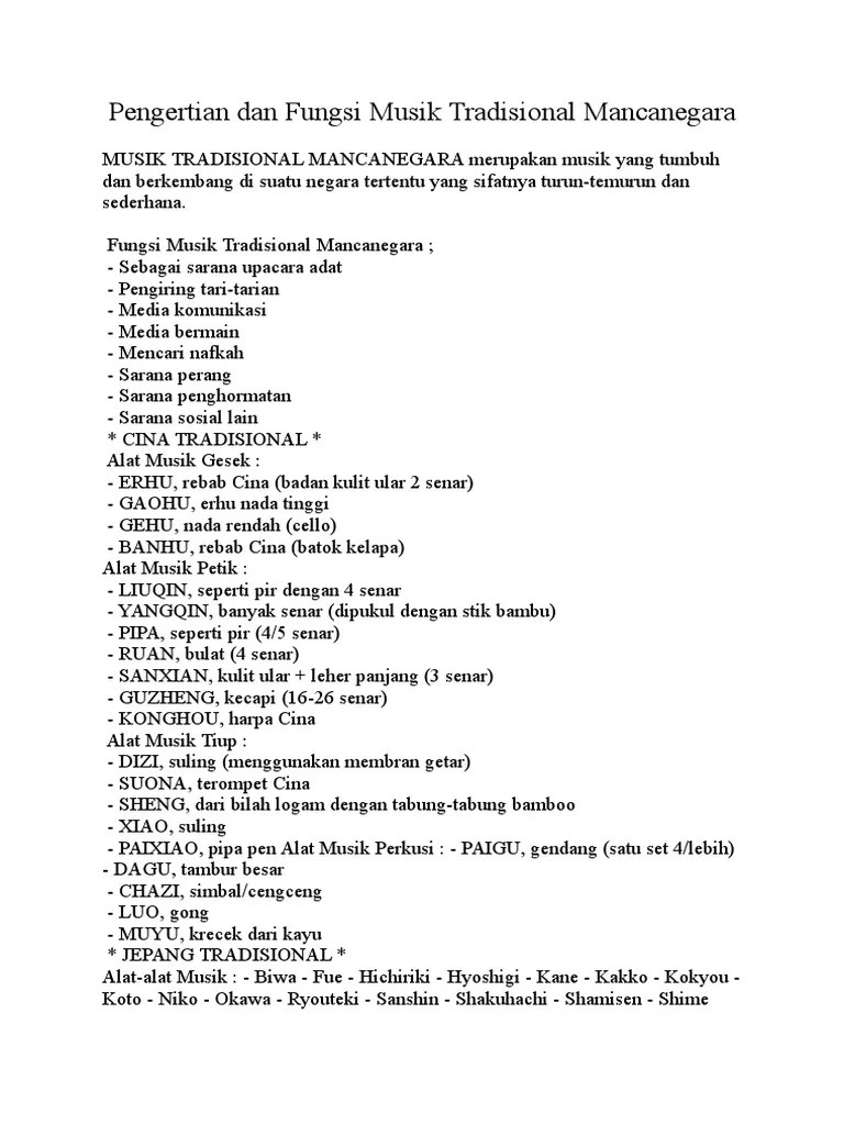 Pengertian Dan Fungsi Musik Tradisional Mancanegara1 | PDF