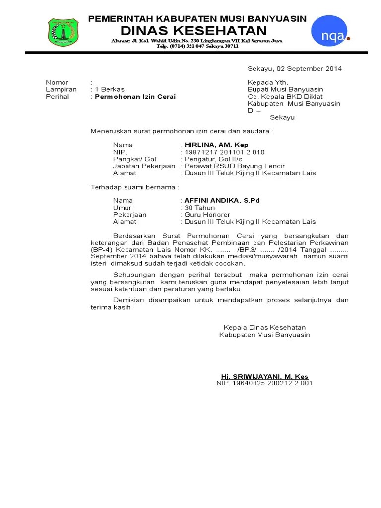 Menindaklanjuti surat permintaan izin perceraian pns, setiap atasan yang . Contoh Surat Permohonan Cerai Untuk Pns - Zafrina