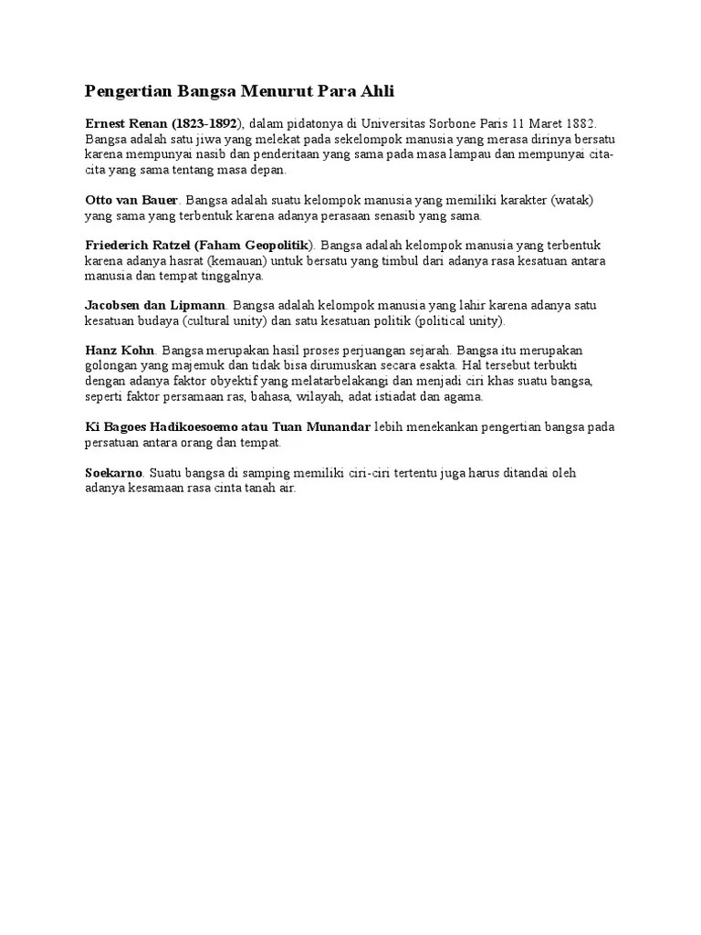 Pengertian Bangsa Menurut para Ahli | PDF