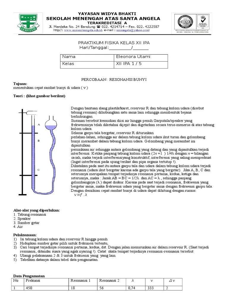 Bunyi yang dihasilkan garpu tala sebenarnya tidak terlalu keras. Praktikum Resonansi Pdf