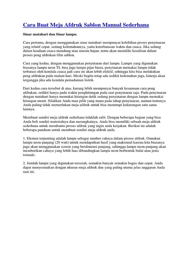 Cara Buat Meja Afdruk Sablon Manual Sederhana | PDF